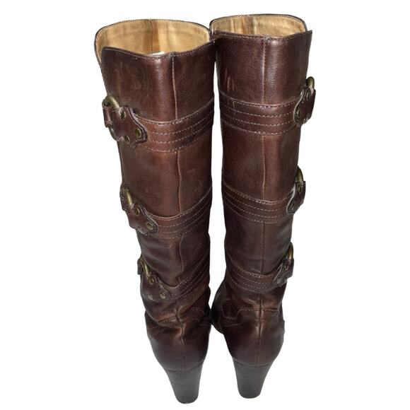 FRYE Fiona 3 Strap Brown Leather Tall Heeled Boots     Size: 7M - Picture 5 of 8